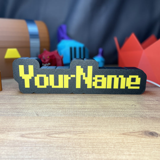 RuneScape Font LED Nameplate – Yellow Text on Black – 3D Printed Gamer Tag