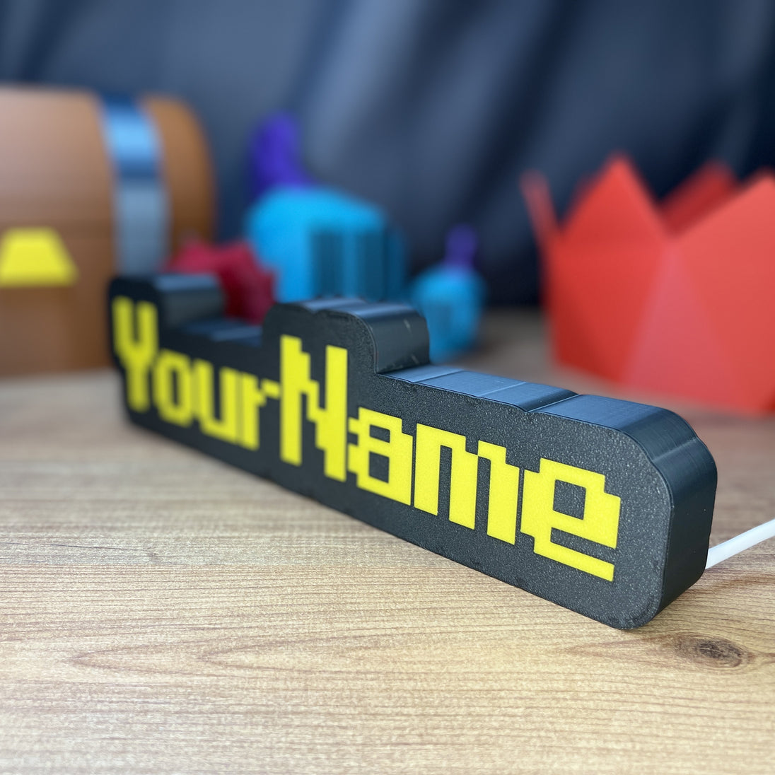  Side View of RuneScape Font Nameplate with Yellow Text and LED Lighting
