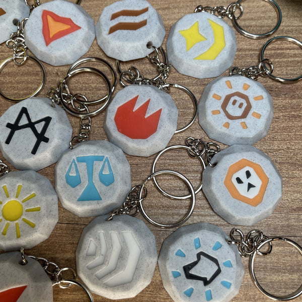 Upclose shot of rune keyrings