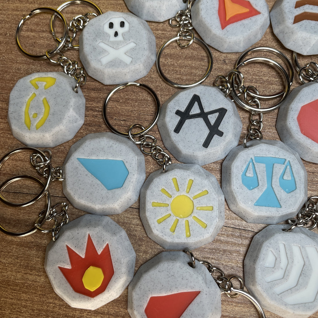 Upclose shot of rune keyrings