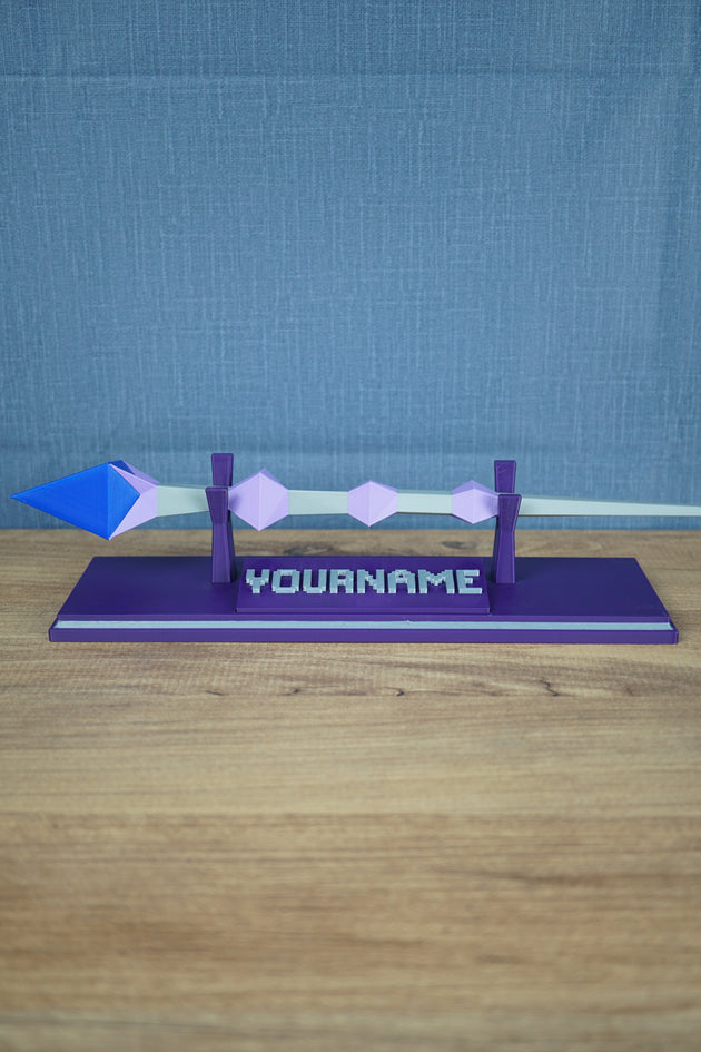 RuneScape Kodai Wand with custom nameplate 3D printed display
