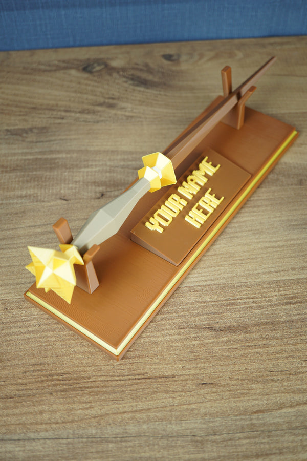 RuneScape Master Wand with custom nameplate 3D printed display