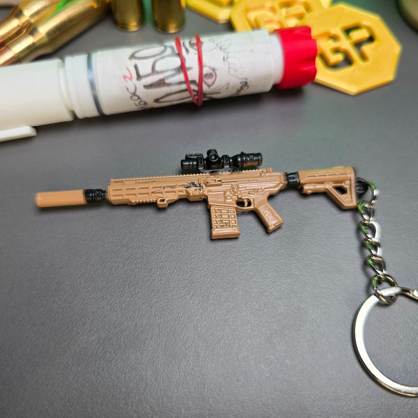 Modded tan and black MCX-SPEAR mini gun model

