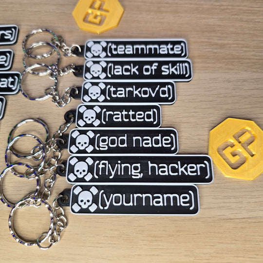 Tarkov Death Keyring attached to a keyring setup

