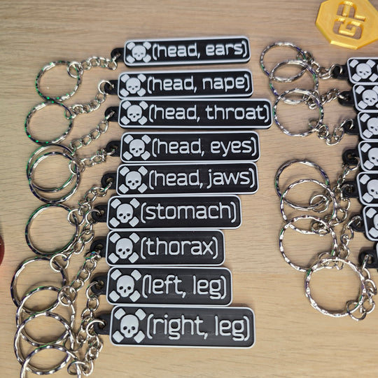 Size reference of Tarkov Death Keyring showing 3mm thickness
